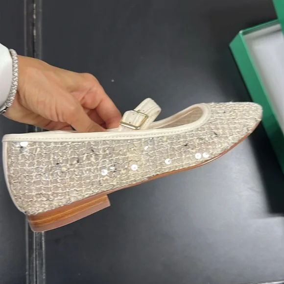 🪸 J. Crew 🪸 NWB Cream Mesh Mary Jane ballet flats with sequins Camel Multi 7-H M